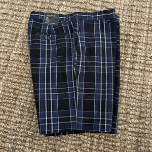 Banana Republic Aiden Short Slim Fit Blue Plaid Flat Front Mens 35 10” Ins NEW